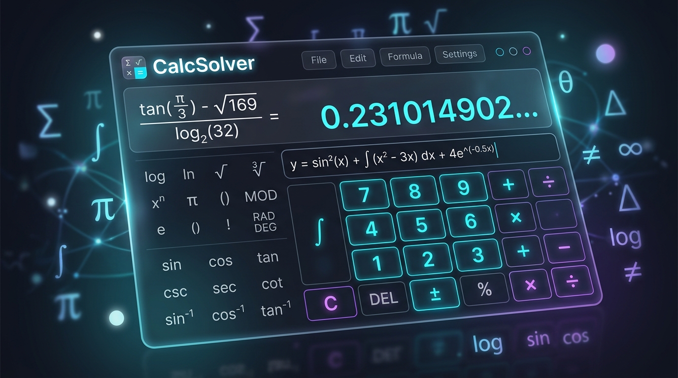CalcSolver Online Scientific Calculator Interface Showcase